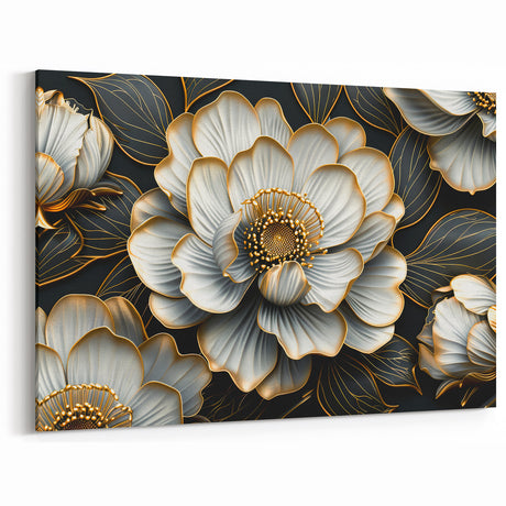 Glamorous Black and Gold Floral Wall Art – Luxury Modern Botanical Decor