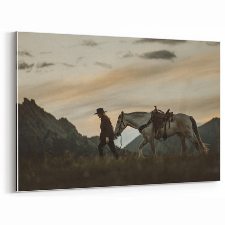 Rustic Cowboy Leading Horse at Dusk - Vintage Western Wall Art - Farmhouse Decor