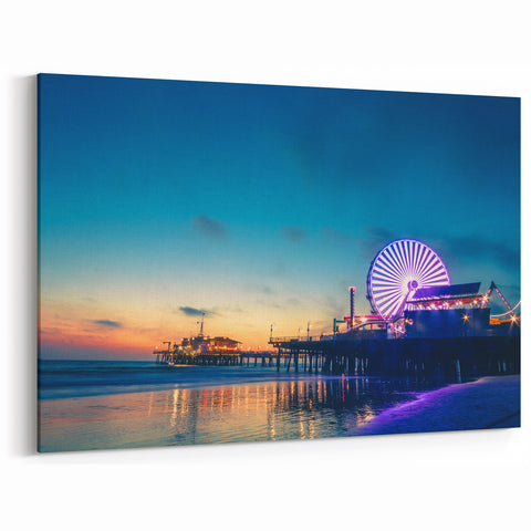 Santa Monica Pier Art - Scenic Ocean View with Twilight Ferris Wheel