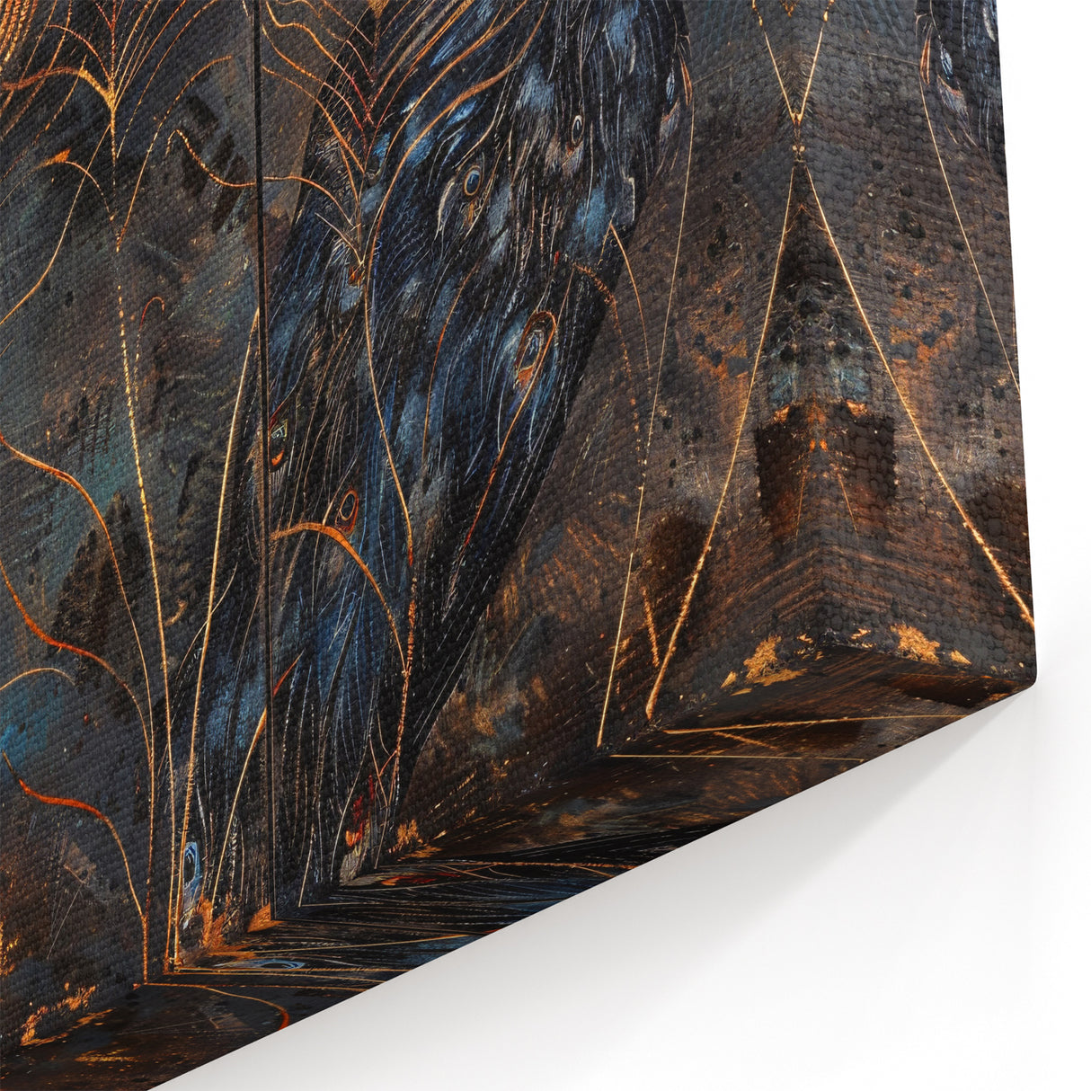 Glamorous Peacock Feather Wall Art – Luxury Black and Gold Decor