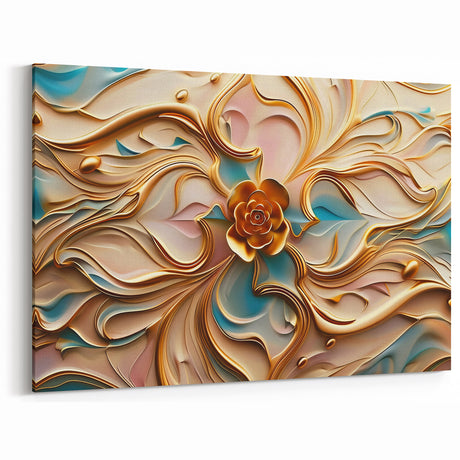 Glamorous Pastel and Gold Floral Wall Art – Luxury Modern Decor