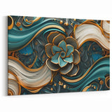 Glamorous Teal and Gold Floral Wall Art – Luxury Modern Decor