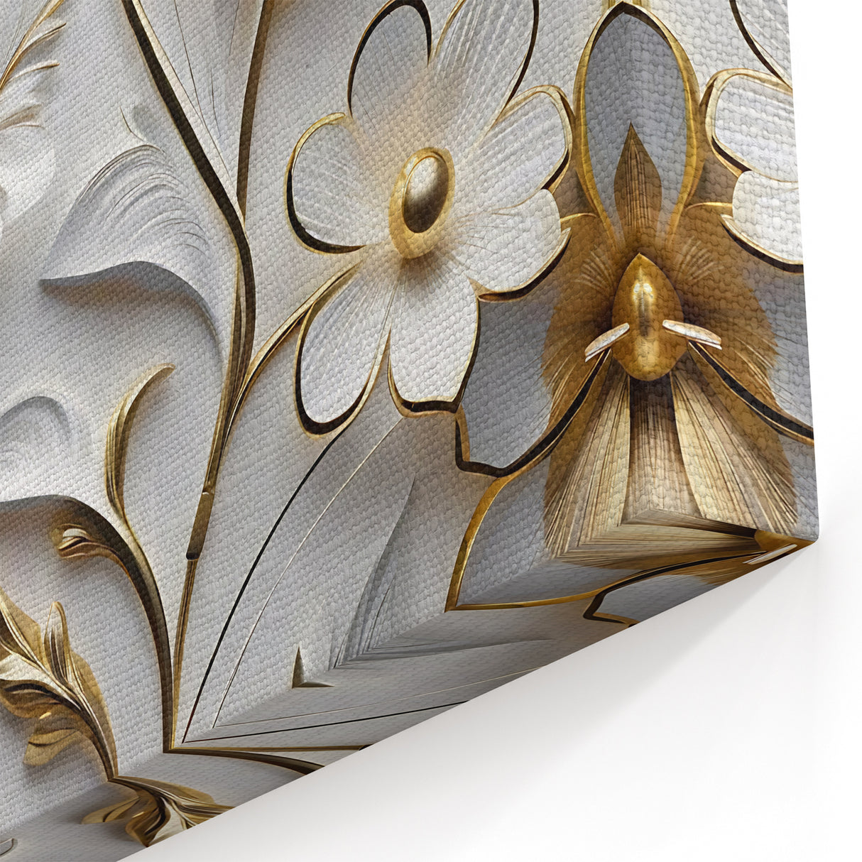 Glamorous White and Gold Floral Wall Art – Luxury Modern Decor