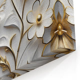 Glamorous White and Gold Floral Wall Art – Luxury Modern Decor