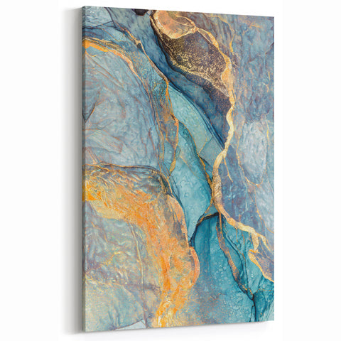 Teal & Gold Marble Abstract Art – Luxurious Glam Wall Décor Statement