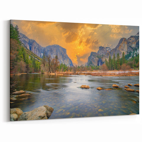Yosemite Valley Wall Art – El Capitan and Bridalveil Falls Sunset Print