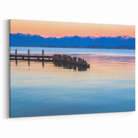 Montana Mountain Art - Peaceful Lakeside at Sunset with Distant Peaks
