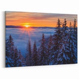 Montana Acrylic Art - Snowy Pine Forest at Sunrise Over Cloud Sea