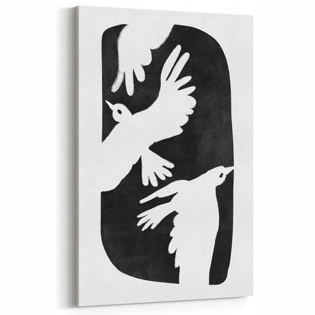 Mid Century Modern Art – Retro Abstract Bird Wall Decor in Black & White