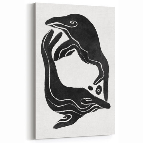 Mid Century Modern Art – Retro Abstract Fish Wall Decor in Black & White