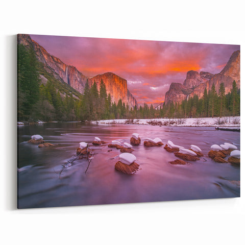 Yosemite Valley Wall Decor – Scenic El Capitan Winter Sunset Print