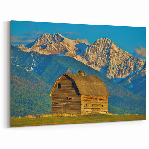 Framed Montana Landscapes - Rustic Barn with Mountain Scenic Art