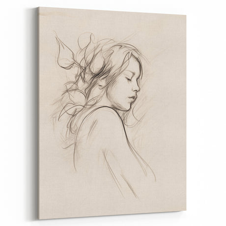 Minimalist Female Portrait – Delicate Line Art of Woman for Modern Decor