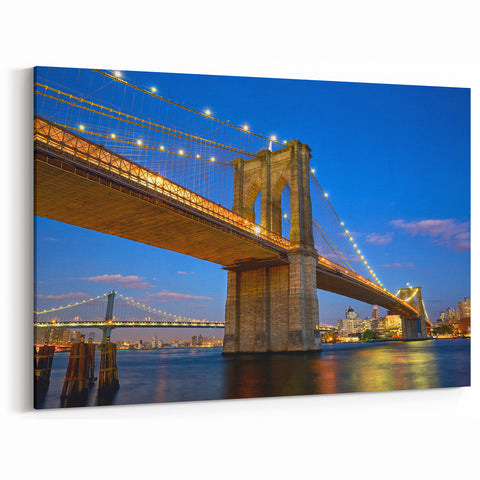 Brooklyn Bridge Night Photography - NYC Skyline Art for Modern Interiors