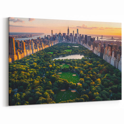 Central Park Wall Art - Aerial View NYC Skyline Sunset Photography Print