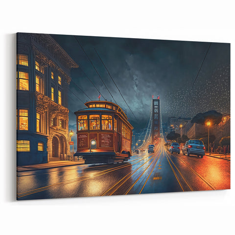 Iconic San Francisco Landmarks – Cable Car Wall Art California Night Scene