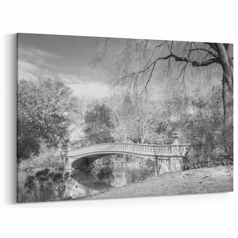 Central Park Wall Art - Black and White Bow Bridge Photography Canvas Print