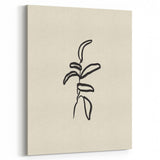 Minimalist Wall Art – Black Line Plant Drawing on Beige Canvas