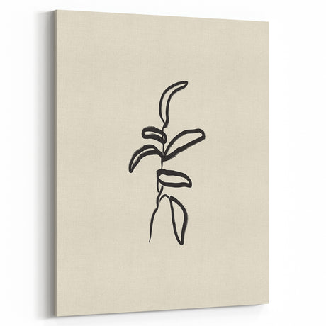 Minimalist Wall Art – Black Line Plant Drawing on Beige Canvas