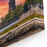 Historic Ellis Island - Statue of Liberty Wall Art at Vibrant Sunset