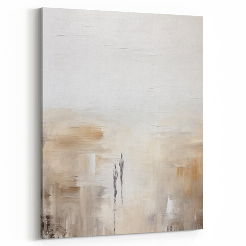 Minimalist Abstract Art – Subtle Landscape with Figures in Neutral Tones