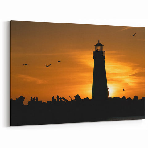 Santa Cruz Lighthouse Silhouette Wall Art - Sunset Coastal Canvas Prints