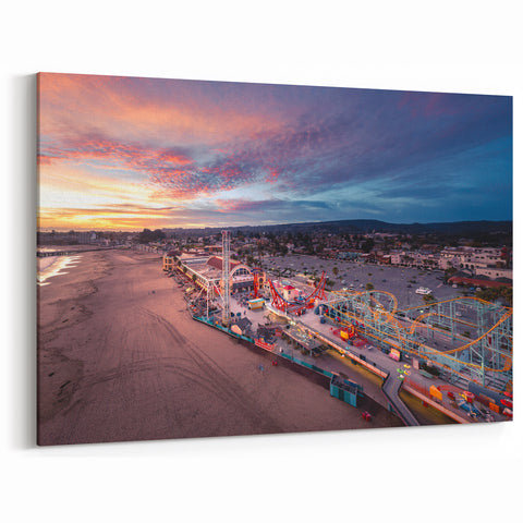 Santa Cruz Boardwalk Sunset Wall Art - California Coastal Canvas Prints