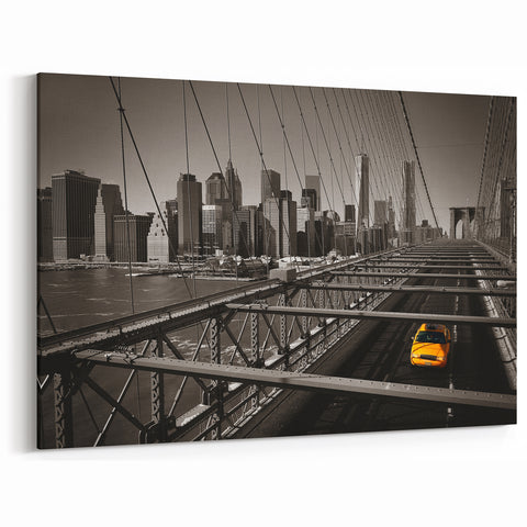 Manhattan Bridge Wall Art with Yellow Taxi – NYC Cityscape Prints
