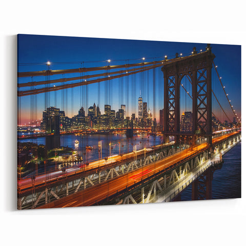 Manhattan Bridge at Night Wall Art – NYC Skyline Cityscape Prints