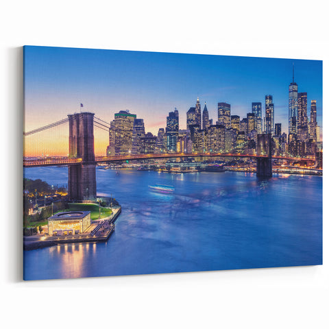 Manhattan Skyline Wall Art - Iconic NYC Bridge and Cityscape at Dusk