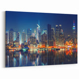 NYC Cityscape Art - Manhattan Skyline at Night with Vibrant Reflections