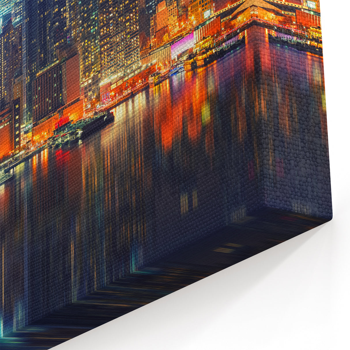 NYC Cityscape Art - Manhattan Skyline at Night with Vibrant Reflections