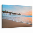 Wall Art of Manhattan Landmarks - Serene Pier and Ocean Sunset Scene