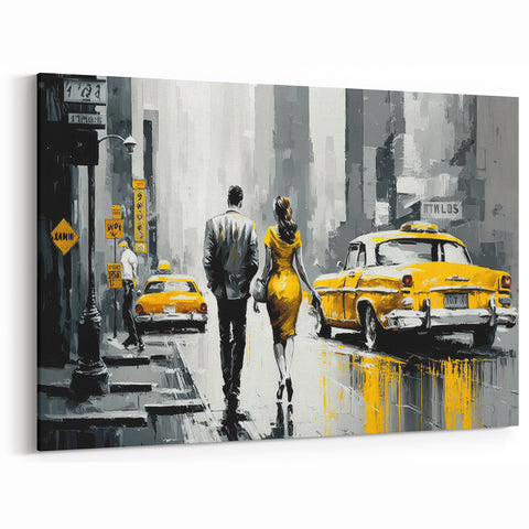 Wall Art of Manhattan Landmarks - Classic NYC Yellow Taxi in Urban Scene