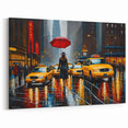 Manhattan Bridge Posters - Iconic NYC Taxis and Red Umbrella Street Scene