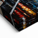 NYC Cityscape Art - Yellow Taxis and Red Umbrella in Manhattan Street Scene