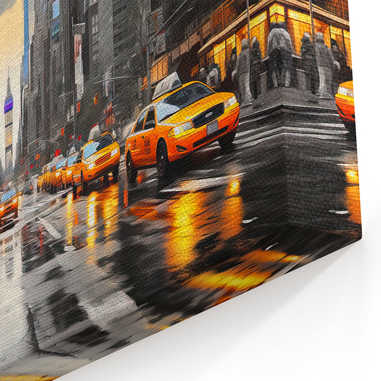 Manhattan Skyline Wall Art - Iconic Yellow Taxis on a Busy NYC Street