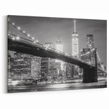 Manhattan Bridge Black and White Photography - NYC Night Skyline Wall Decor
