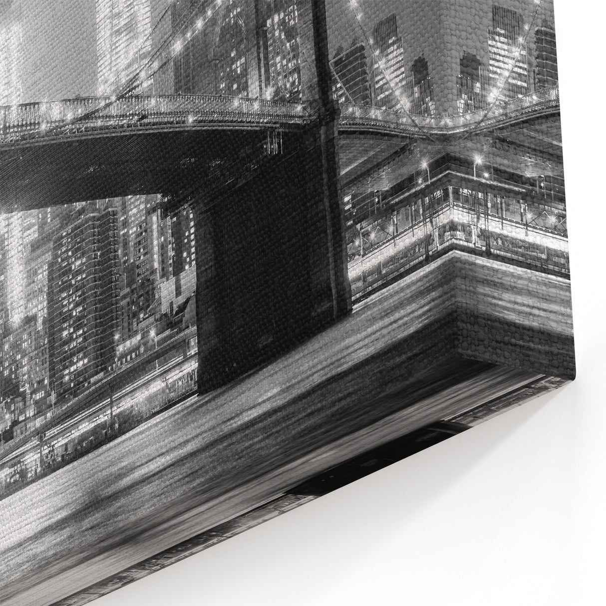 Manhattan Bridge Black and White Photography - NYC Night Skyline Wall Decor