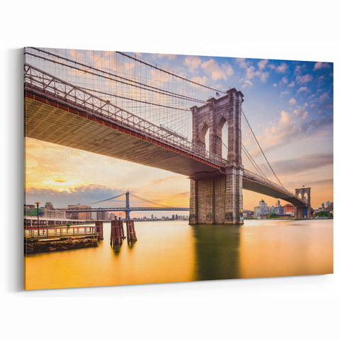 Brooklyn and Manhattan Bridge Art - Golden Hour New York City Skyline Photography