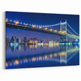 Manhattan Bridge Night Art - NYC Skyline Photography with City Reflections Wall Decor