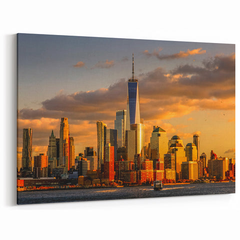 One World Trade Center Framed Art - Golden Sunset NYC Skyline Print