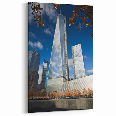 One World Trade Center Framed Canvas - NYC Skyline and Memorial Art
