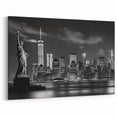 Statue of Liberty and NYC Skyline - Black and White Art Print