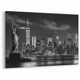 Statue of Liberty and NYC Skyline - Black and White Art Print
