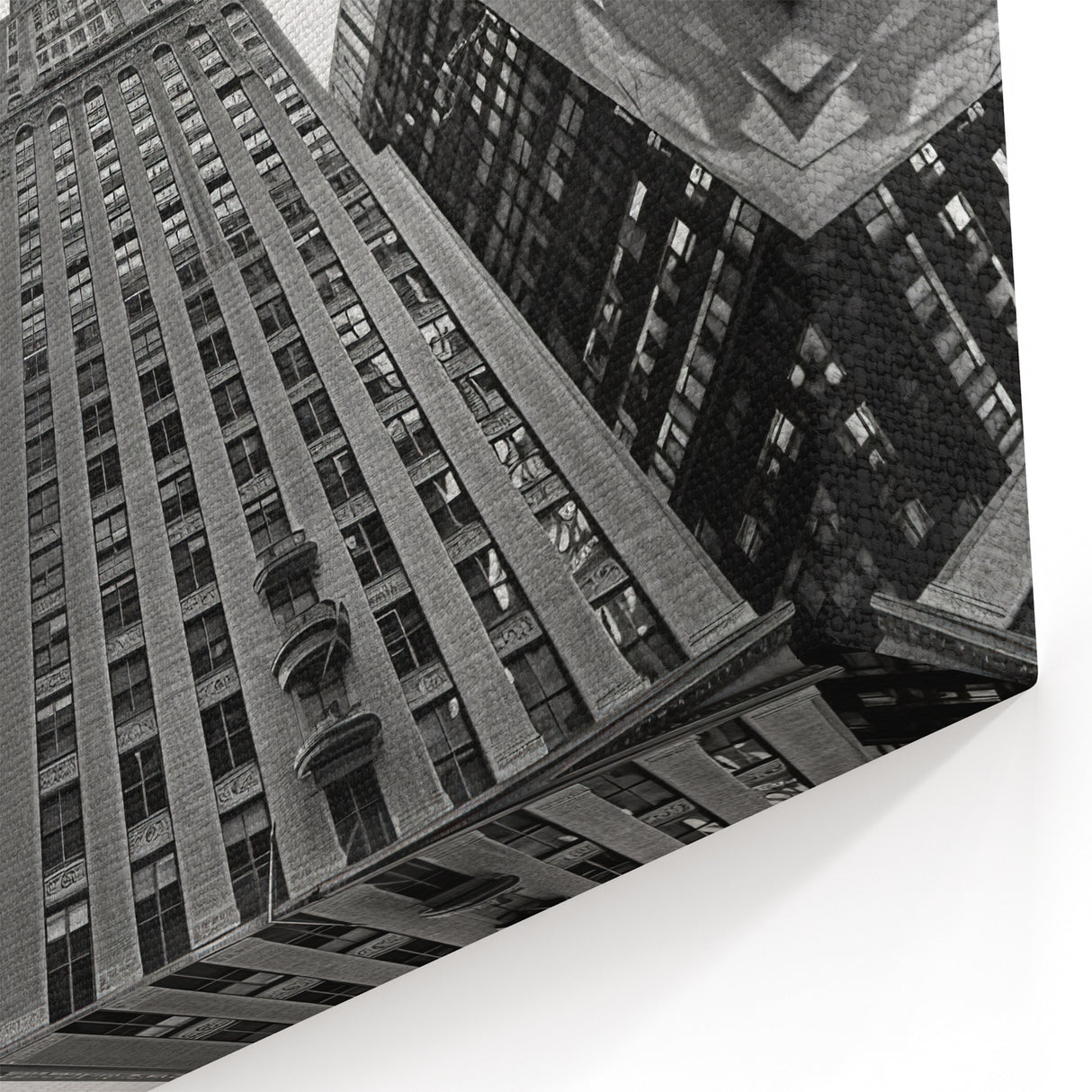 NYC Skyscrapers and American Flag - Dynamic Black and White Art Print