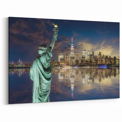 Statue of Liberty Art - New York City Night Skyline Wall Decor