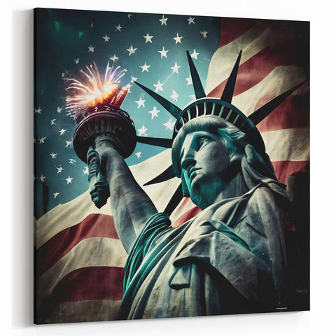 Patriotic Statue of Liberty Art - New York City Wall Decor with Flag