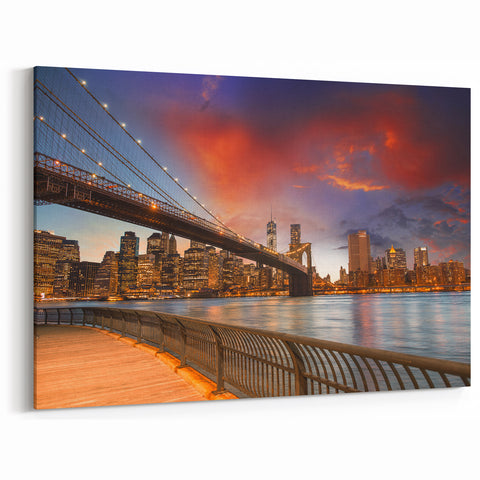 Brooklyn Wall Art - Stunning Sunset Over Bridge and NYC Skyline Canvas