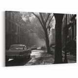 Brooklyn Wall Art - Vintage Black and White Street Scene with Classic Cars